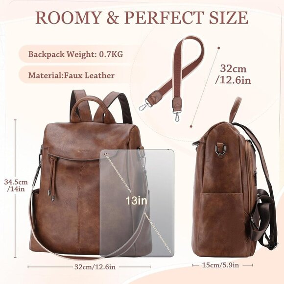 Faux Leather Backpack Purse for Women Anti-Theft Travel Work Daily main image 5
